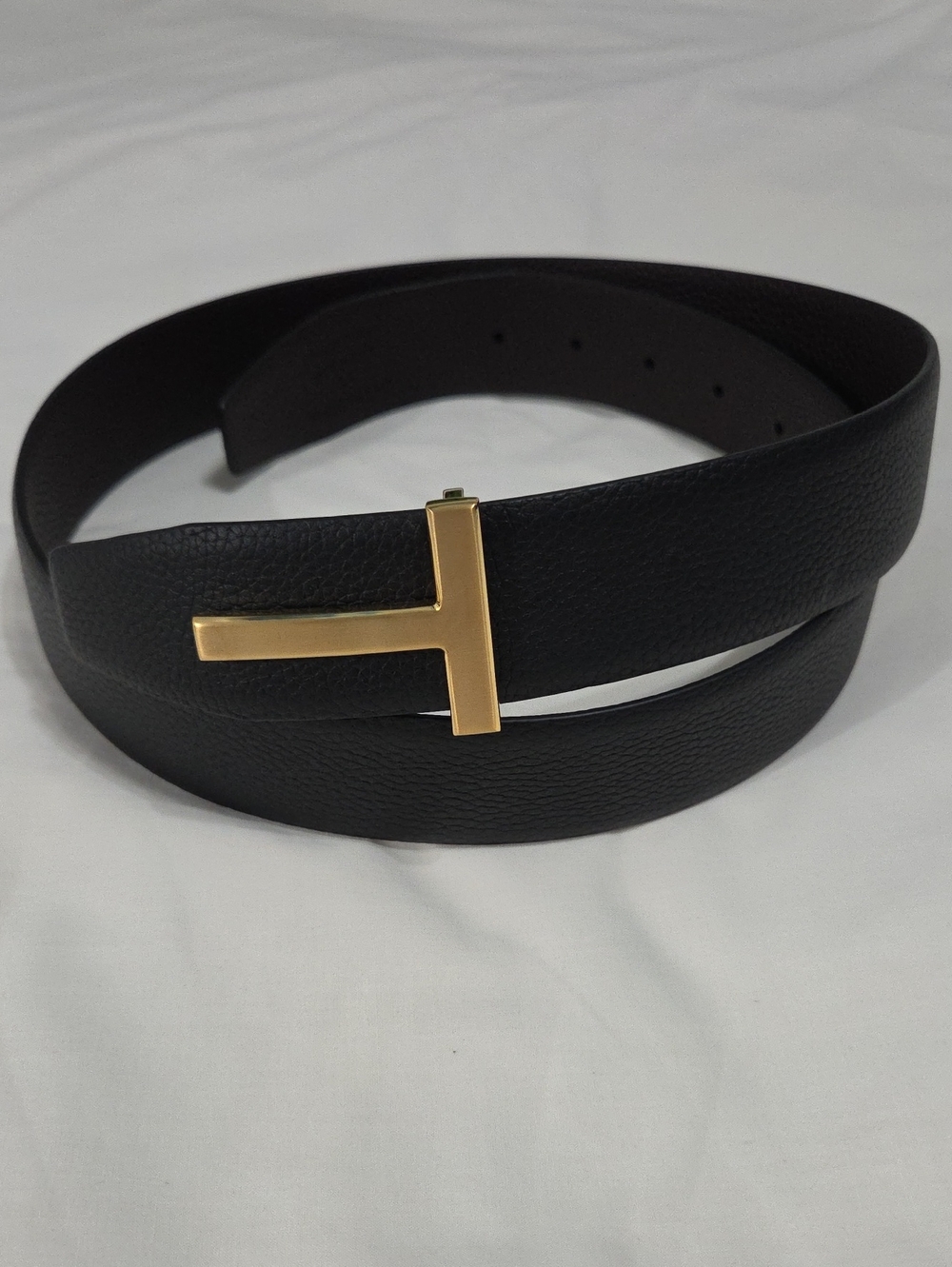 Reversible Tom Ford Black Brown Leather Belt Gold T Buckle 95cm - Picture 3 of 15